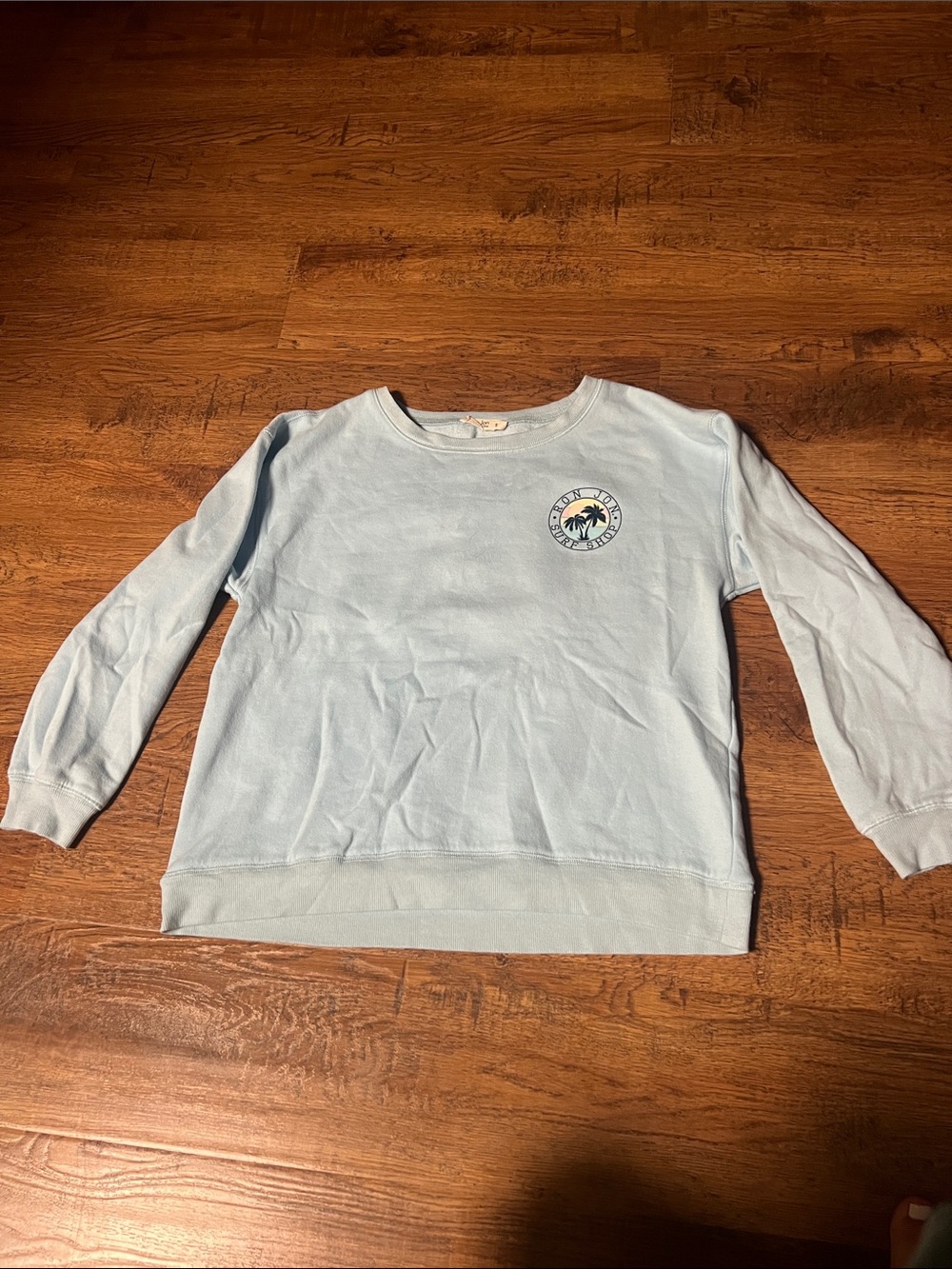 Light Blue Crewneck Sweater with Palm Patch